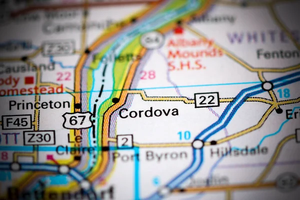 Cordova. Illinois. USA on a map