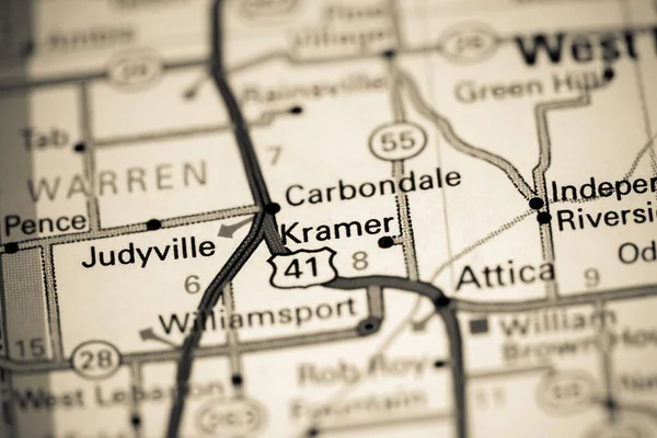 克拉默印第安纳地图上的美国 — 图库照片