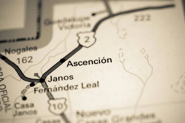 Ascencion. Mexico on a map