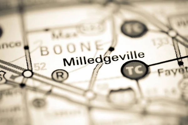 Milledgeville 印第安纳地图上的美国 — 图库照片