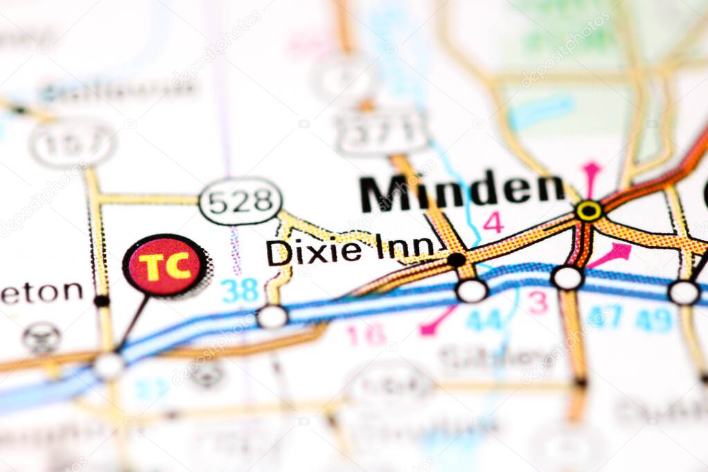 Dixie Inn. Louisiana. USA on a map