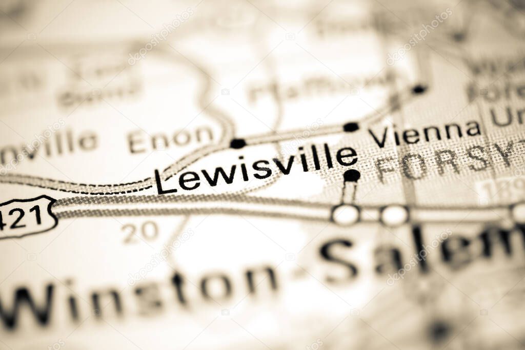 Lewisville. North Carolina. USA on a geography map
