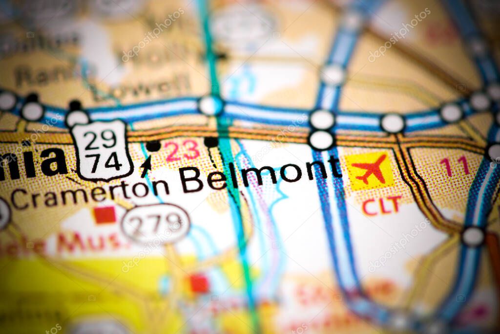 Belmont. North Carolina. USA on a map