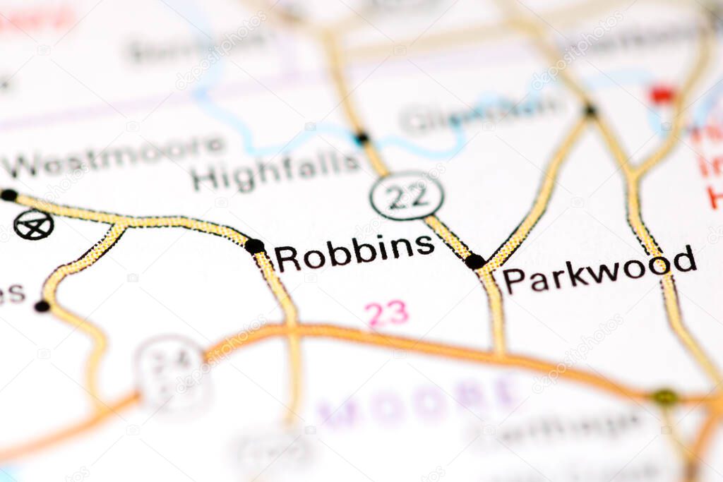 Robbins. North Carolina. USA on a map