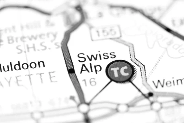 Swiss Alp. Texas. USA on a map