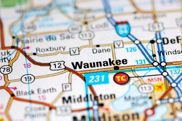 Waunakee Wisconsin Eua Sobre Mapa — Fotografia de Stock