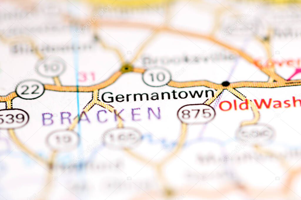 Germantown. Kentucky. USA on a geography map