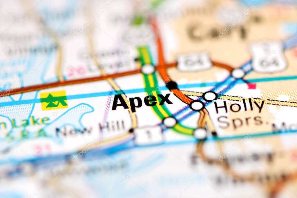 Apex. North Carolina. USA on a geography map