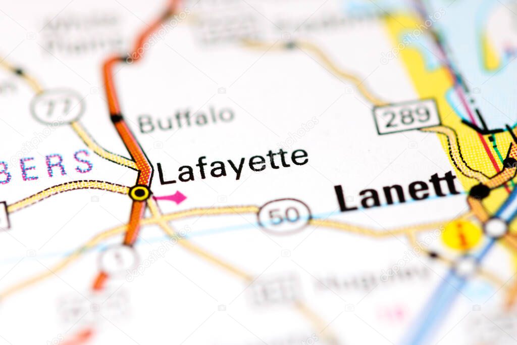 Lafayette. Alabama. USA on a map