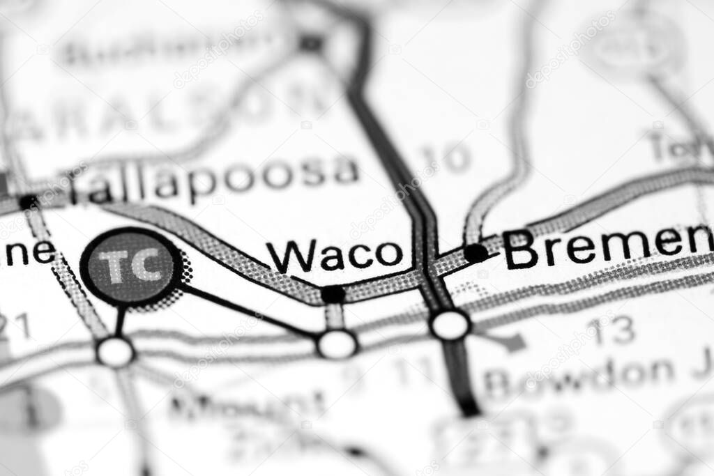 Waco. Georgia. USA on a map