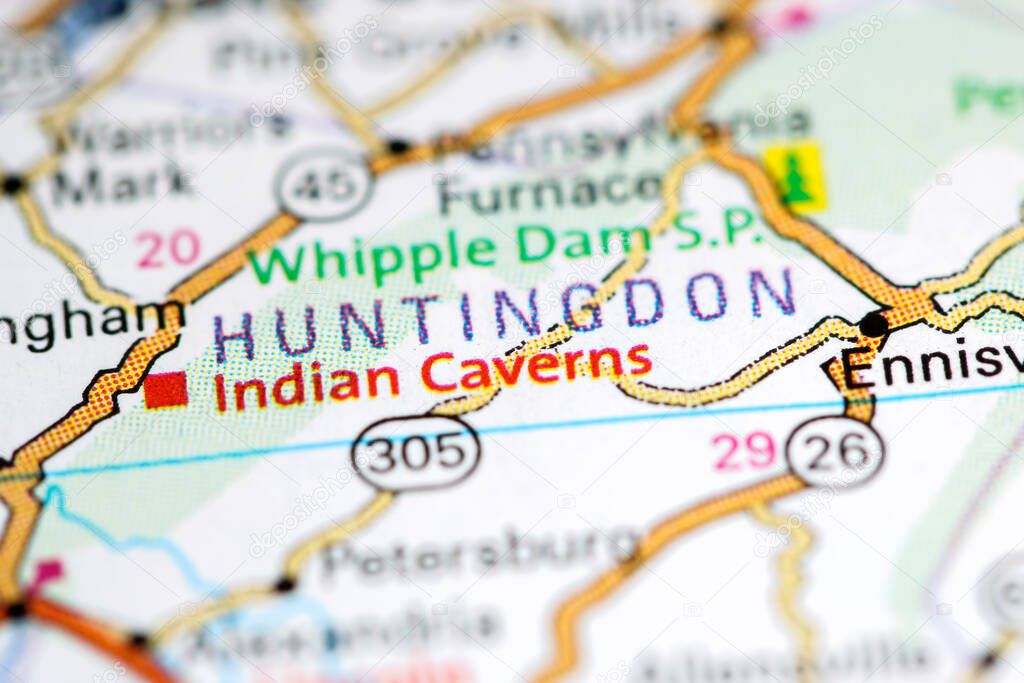 Huntingdon. Pennsylvania. USA on a map