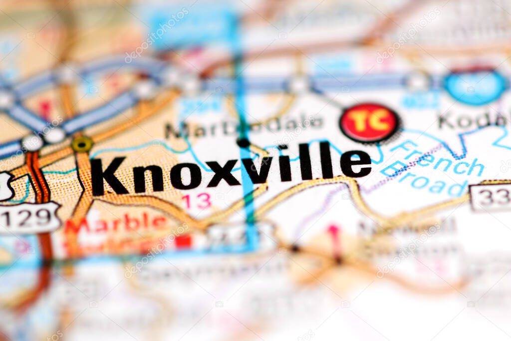 Knoxville. Tennessee. USA on a geography map