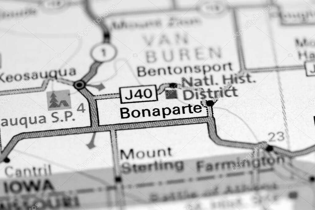 Bonaparte. Iowa. USA on a map