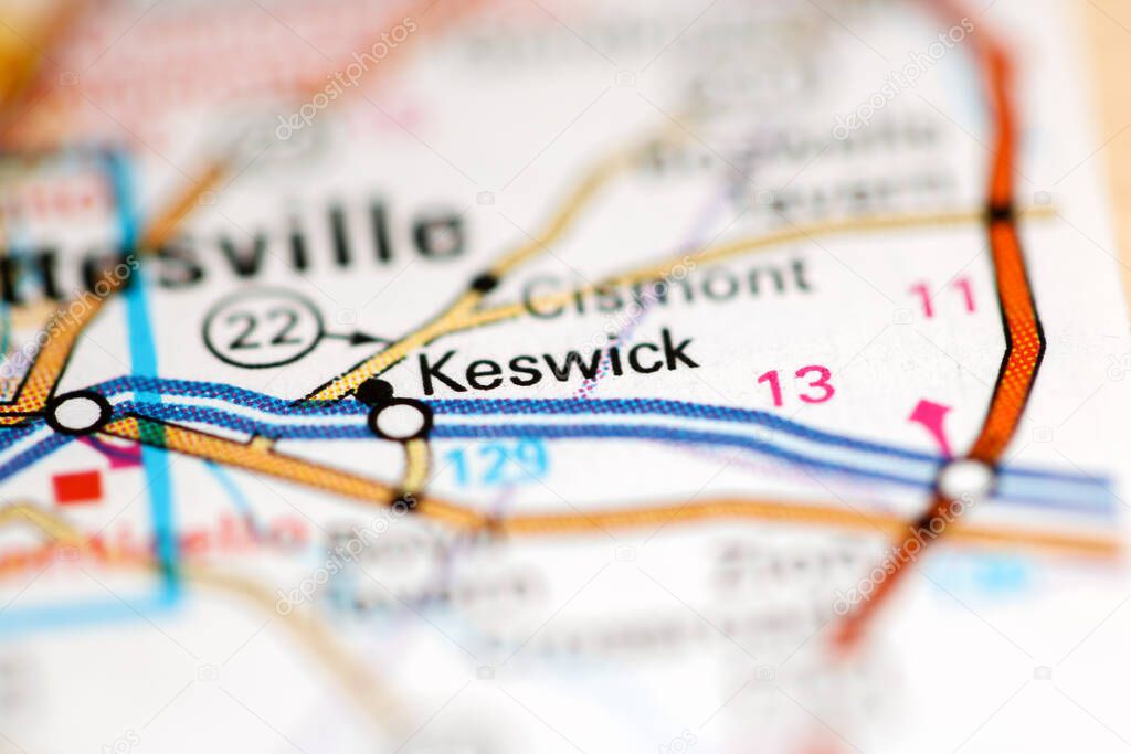 Keswick. Virginia. USA on a geography map