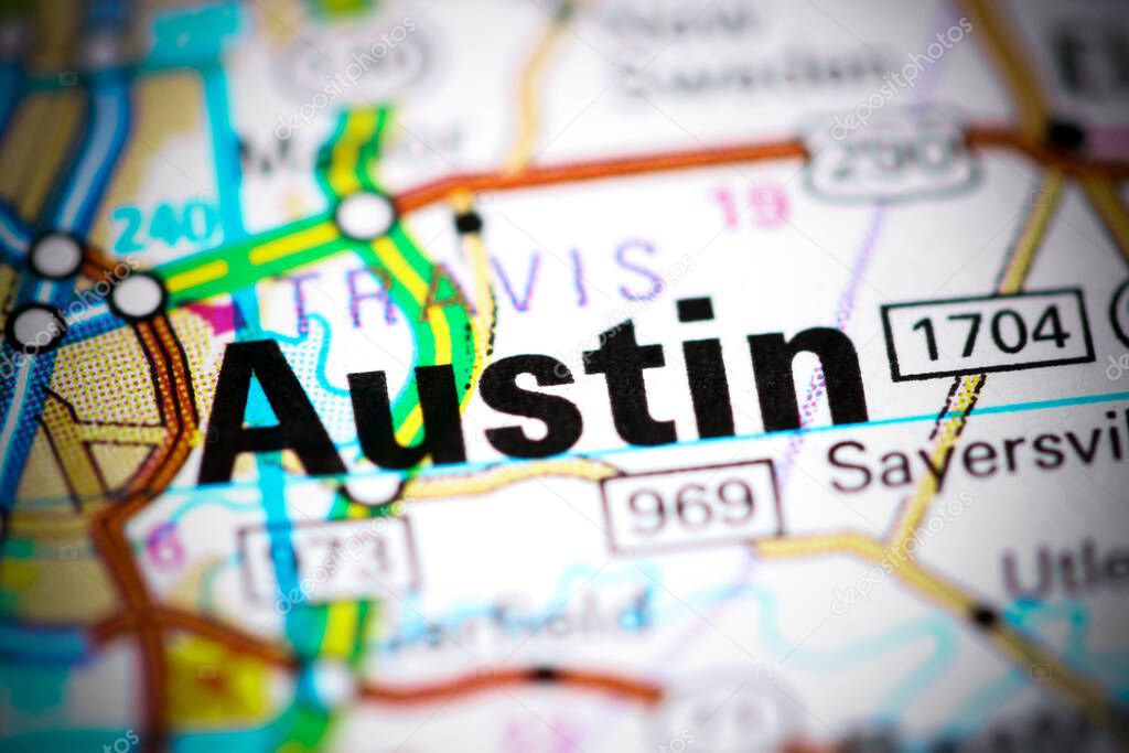Austin. Texas. USA on a map