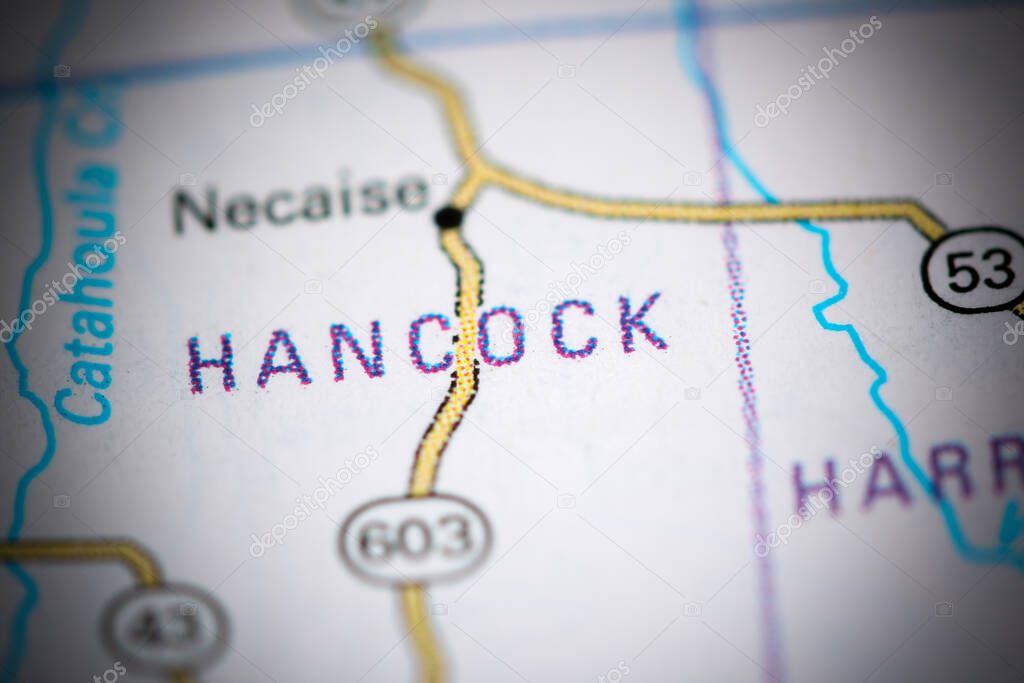 Hancock. Louisiana. USA on a map