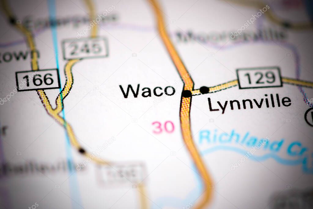 Waco. Tennessee. USA on a map