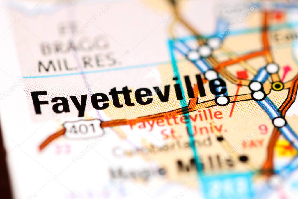 Fayetteville. North Carolina. USA on a map