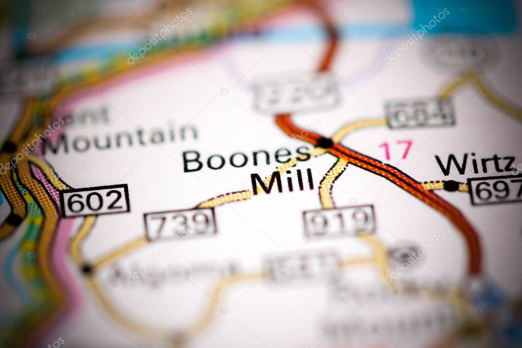Boones Mill. Virginia. USA on a geography map