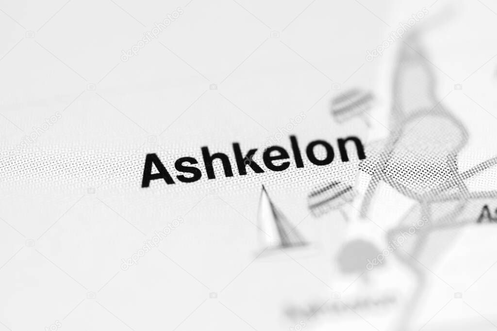 Ashkelon on a geographical map of Israel