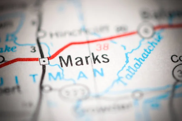 Marks. Mississippi. USA on a geography map