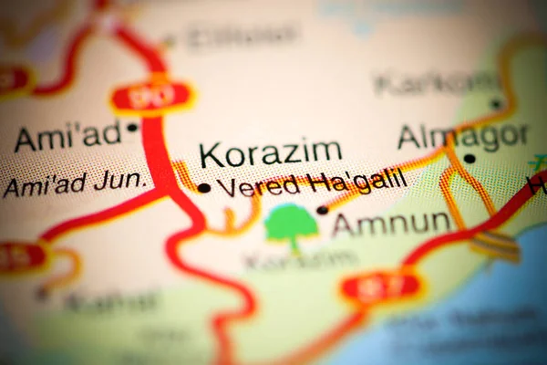 Korazim on a geographical map of Israel