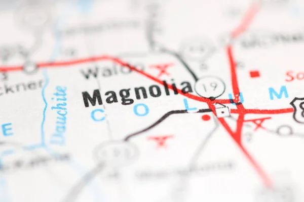 Magnólia Vagyok Arkansas Ban Usa Egy Földrajzi Térképen — Stock Fotó