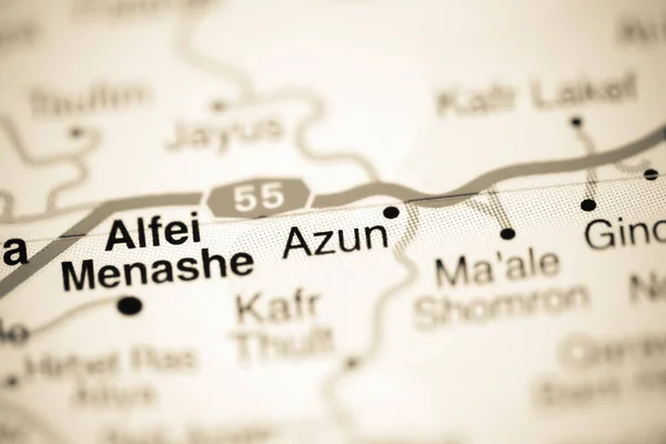 Azun on a geographical map of Israel