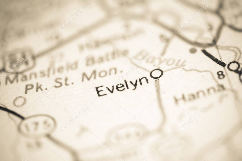 Evelyn. Louisiana. USA on a geography map