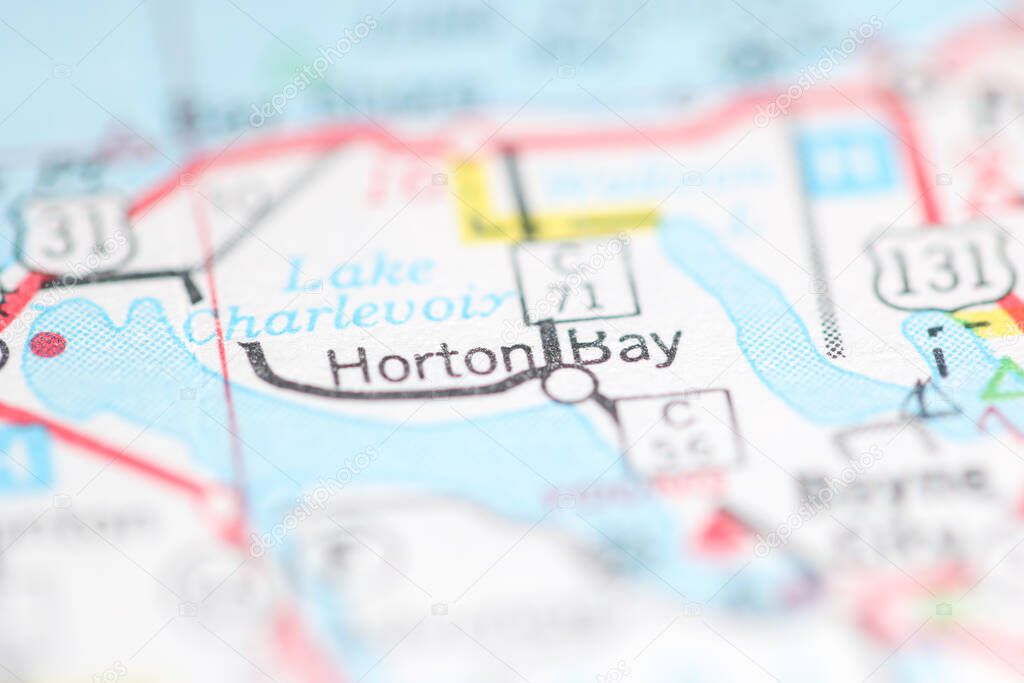 Horton Bay. Michigan. USA on a geography map.