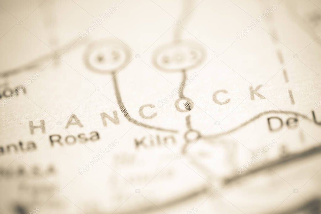 Hancock. Mississippi. USA on a geography map