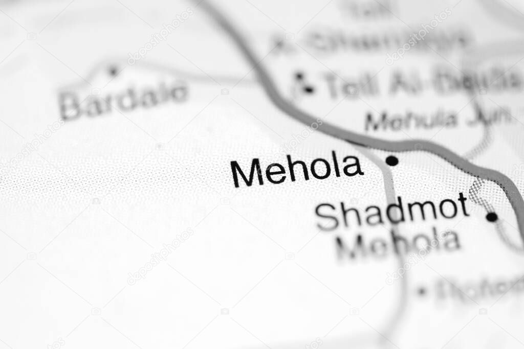 Mehola on a geographical map of Israel