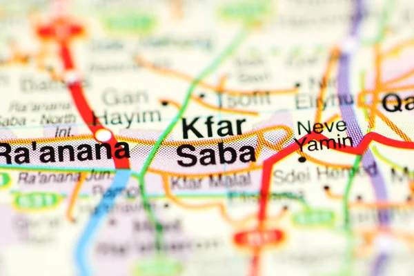 Kfar Saba on a geographical map of Israel