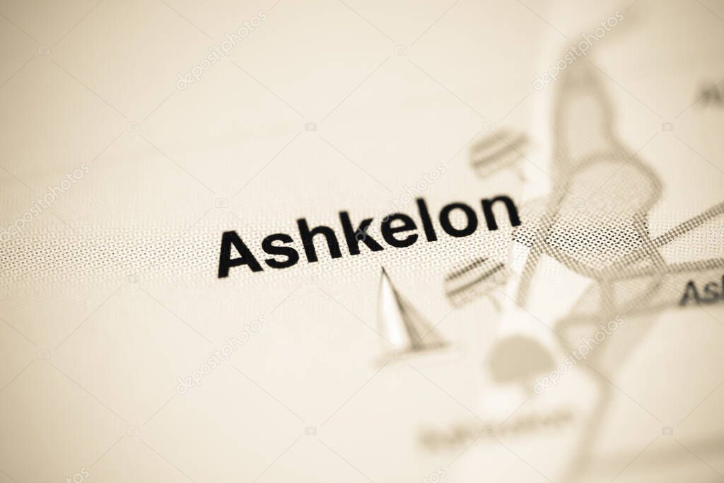 Ashkelon on a geographical map of Israel