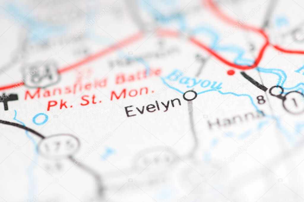 Evelyn. Louisiana. USA on a geography map