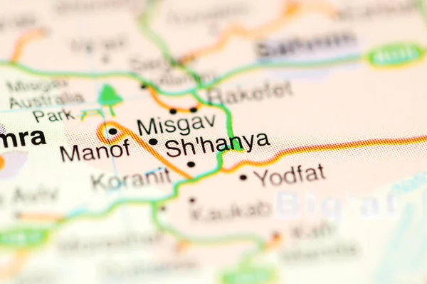 Sh'hanya on a geographical map of Israel