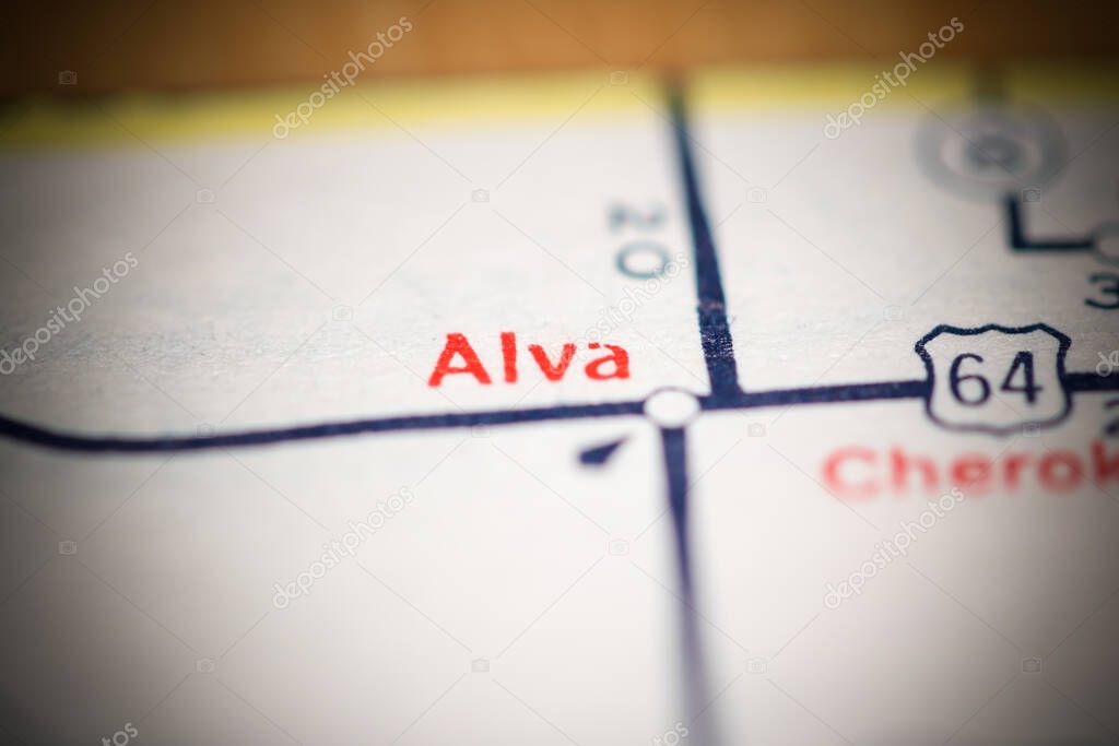 Alva. Oklahoma. USA on a geography map.