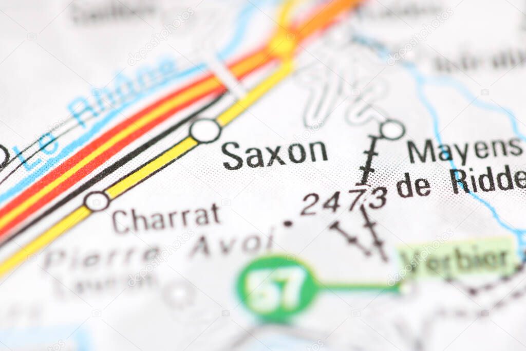 Saxon on a geographical map of Switzerland