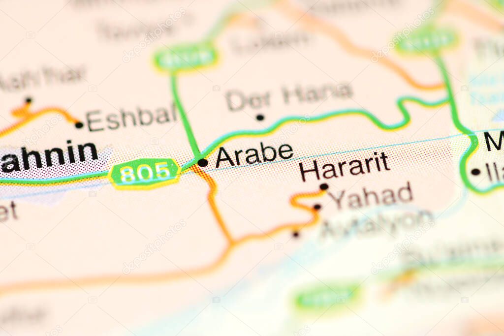 Arabe on a geographical map of Israel
