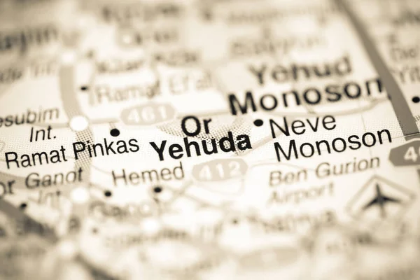 Or Yehuda on a geographical map of Israel