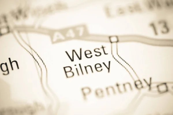 West Bilney Sobre Mapa Geográfico Reino Unido — Fotografia de Stock