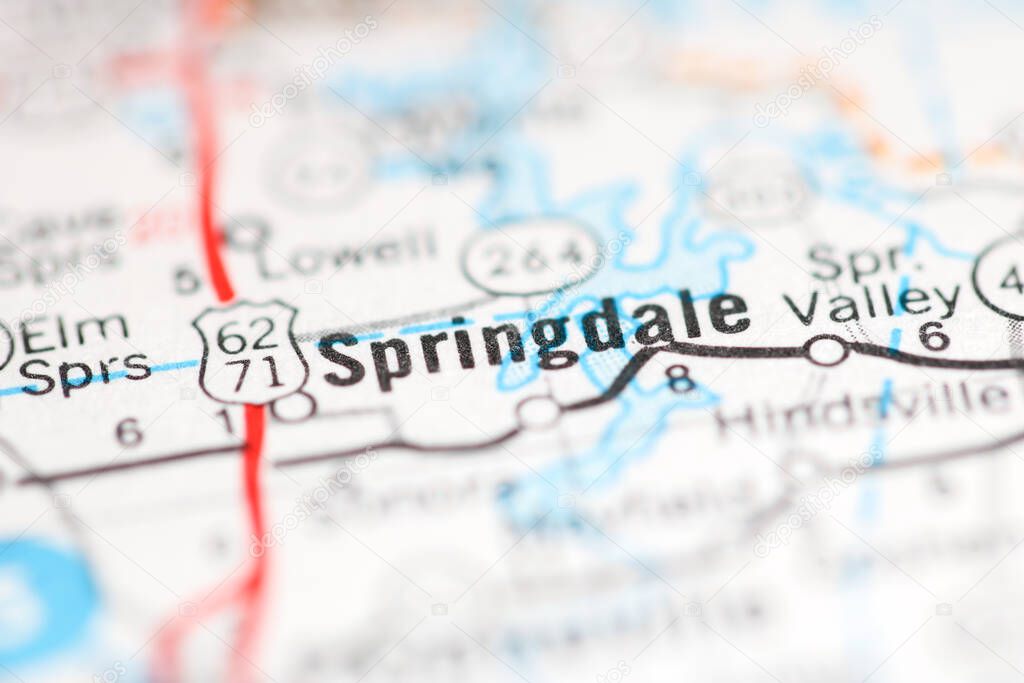 Springdale. Arkansas. USA on a geography map