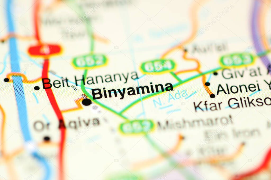 Binyamina on a geographical map of Israel