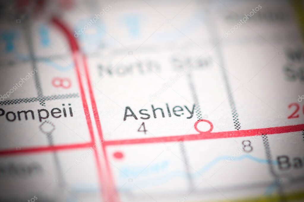 Ashley. Michigan. USA on a geography map.