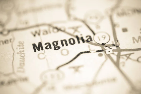 Magnólia Vagyok Arkansas Ban Usa Egy Földrajzi Térképen — Stock Fotó