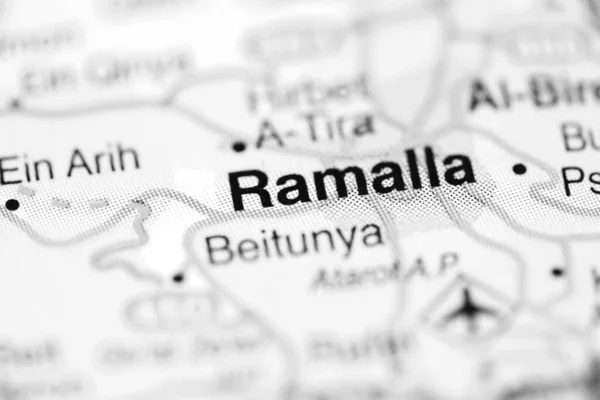 Ramalla on a geographical map of Israel
