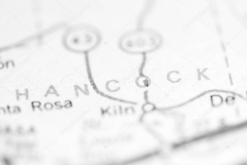 Hancock. Mississippi. USA on a geography map