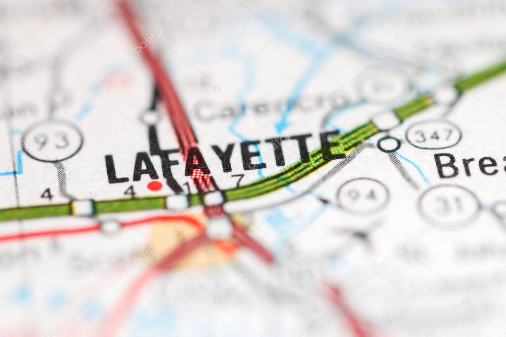 Lafayette. Louisiana. USA on a geography map