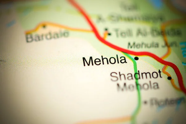 Mehola Sur Une Carte Géographique Israël — Photo