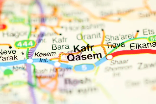 Kafr Qasem on a geographical map of Israel